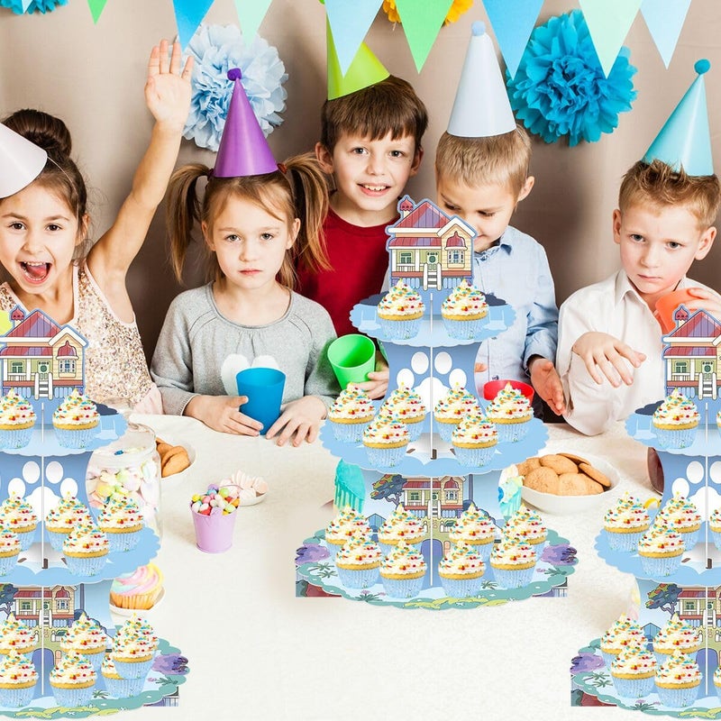 Ou Rui Blue Dog Cupcake Stand 12Inch Cardboard Cupcake Tray Paw Print Design Dog Themed Birthday Party Supplies - Image 3