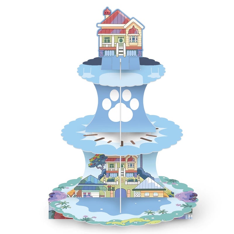Ou Rui Blue Dog Cupcake Stand 12Inch Cardboard Cupcake Tray Paw Print Design Dog Themed Birthday Party Supplies - Image 5
