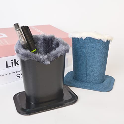 Baitaihem Pack of 2 Plush Lined Eyeglasses Holder Stand Protective Glasses Case For Desks Or Nightstands,Canvas(Blue)+Leather(Black/Gray) - Image 2