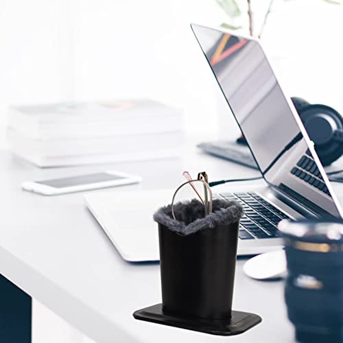 Baitaihem Pack of 2 Plush Lined Eyeglasses Holder Stand Protective Glasses Case For Desks Or Nightstands,Canvas(Blue)+Leather(Black/Gray) - Image 3