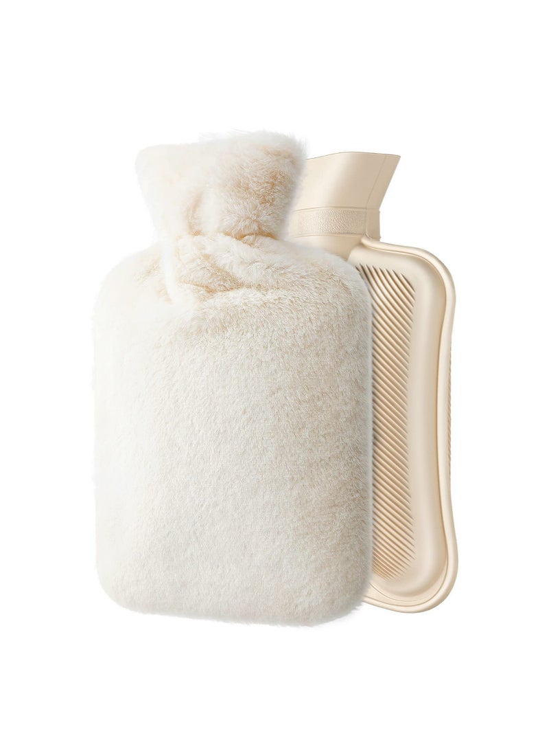 SYOSI Hot Water Bottle with Soft Fleece Cover 2L Bag for Cold Therapy Pain Relief Back Neck Period Cramps Gift Beige  - Image 1