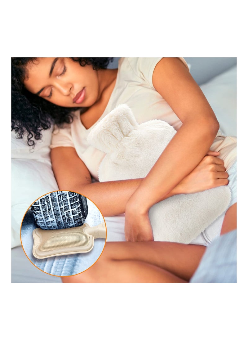 SYOSI Hot Water Bottle with Soft Fleece Cover 2L Bag for Cold Therapy Pain Relief Back Neck Period Cramps Gift Beige  - Image 4