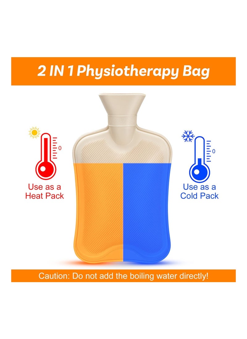 SYOSI Hot Water Bottle with Soft Fleece Cover 2L Bag for Cold Therapy Pain Relief Back Neck Period Cramps Gift Beige  - Image 3