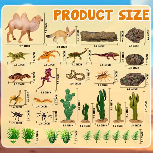 Furjane 34 Pcs Desert Animals Figurines Set Model Trees Kit Desert Diorama Supplies Animals with Tree and Cactuses Figurines Resin Insects for Diorama Birthday Party - Image 5