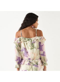 2Xtremz 2Xtremz All-Over Floral Print Off Shoulder Top with Ruffles  - Image 1