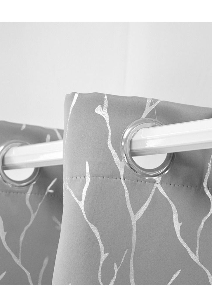Arabest - 2-Piece Branches  Print  Blackout Window Curtain   Grey  132 X 240cm - Image 1