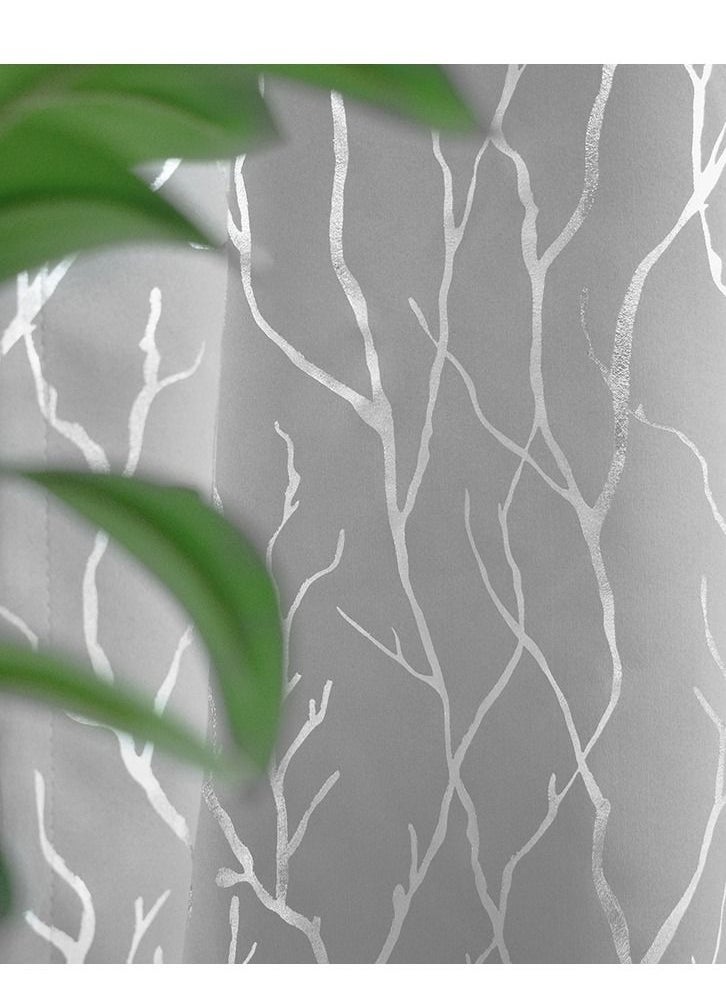 Arabest - 2-Piece Branches  Print  Blackout Window Curtain   Grey  132 X 240cm - Image 1