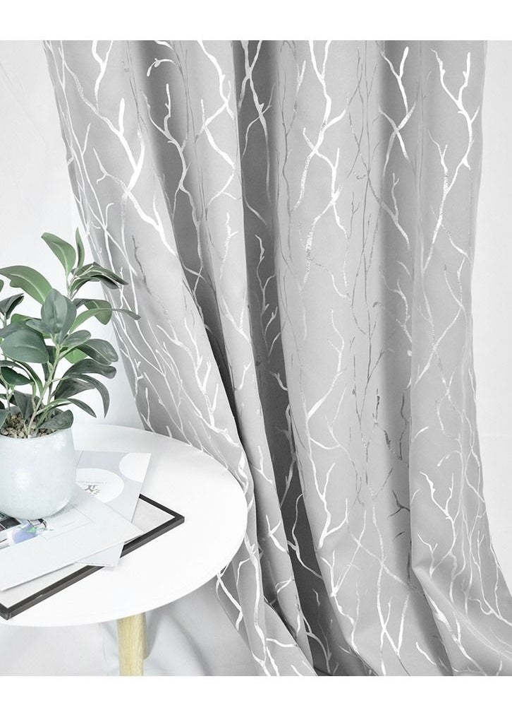 Arabest - 2-Piece Branches  Print  Blackout Window Curtain   Grey  132 X 240cm - Image 1