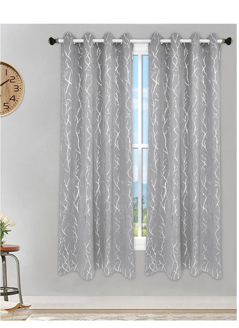 2-Piece Branches  Print  Blackout Window Curtain   Grey  132 X 240cm