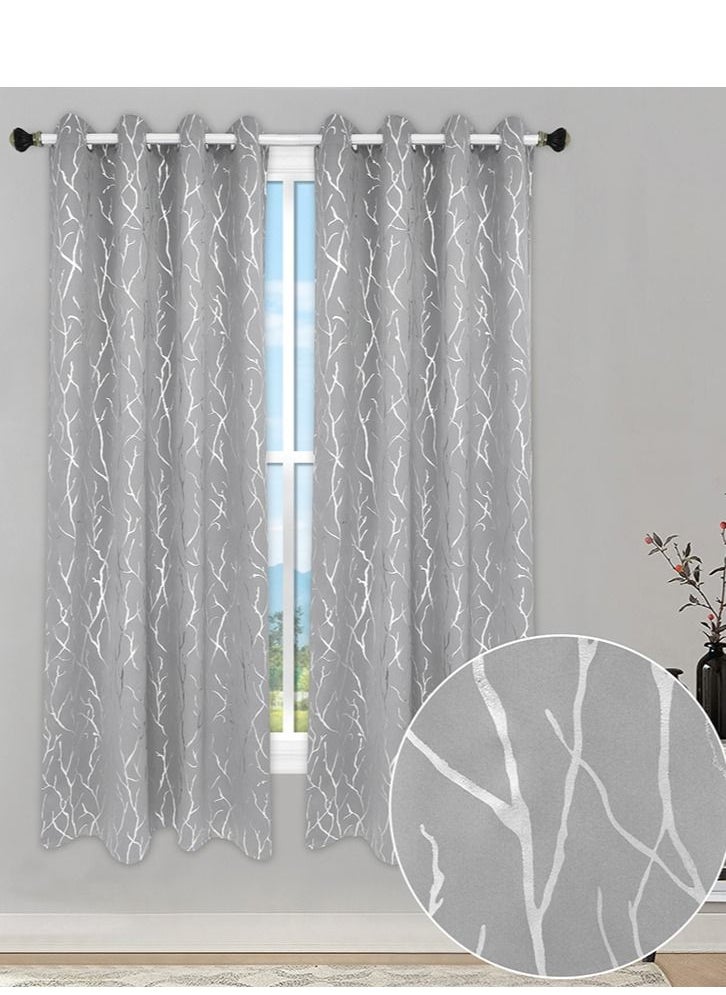 Arabest - 2-Piece Branches  Print  Blackout Window Curtain   Grey  132 X 240cm - Image 1