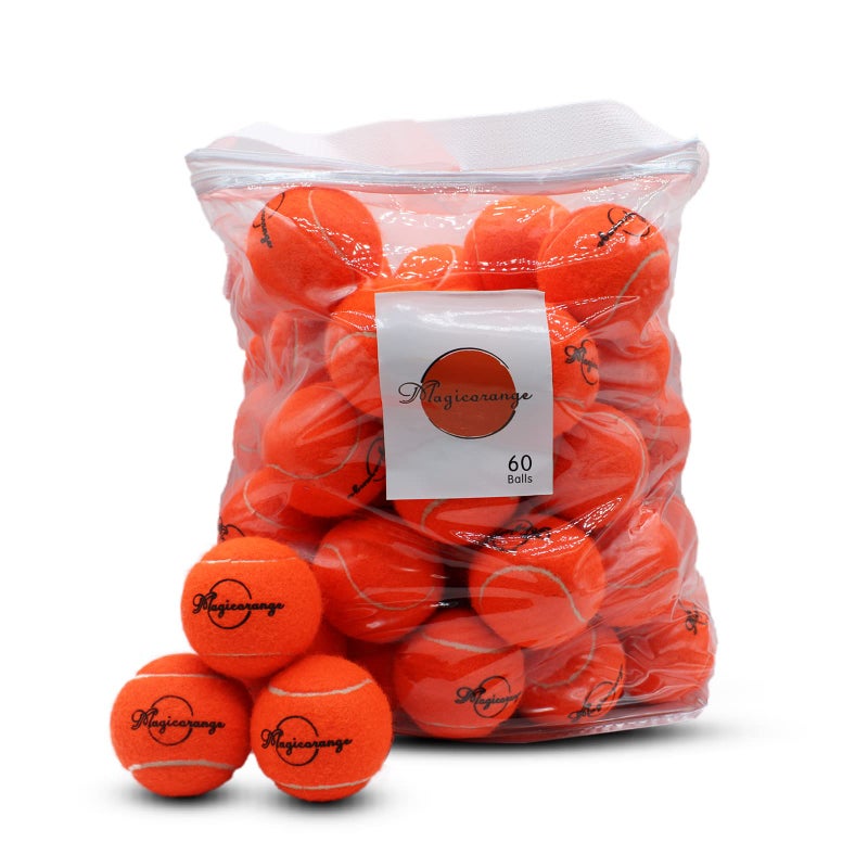 Magicorange Tennis Balls 60 Pack Advanced Training Tennis Balls Practice Balls Pet Dog Playing Balls Come with Mesh Bag for Easy Transport Good for Beginner Training Ball Orange