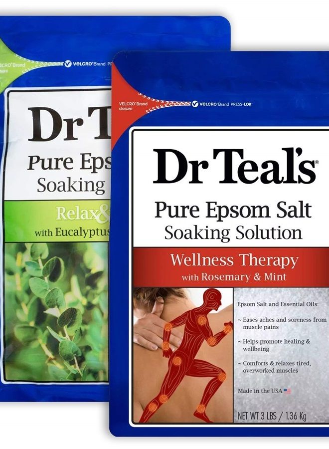 Dr Teal's Dr. Teal's Mothers Day Salt Soak Variety Gift Set (2 Pack, 3lbs Ea.) - Relax & Relief Eucalyptus & Spearmint, & Wellness Therapy Rosemary & Mint - Blended with Pure Epsom Salt - Relieve Stress at Home - Image 1