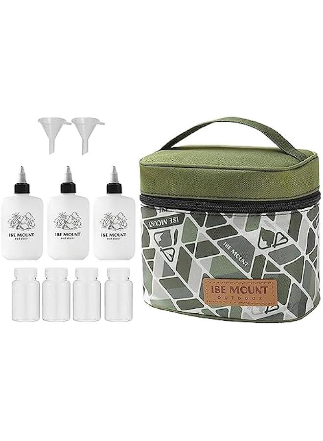 Spice Bag with 7 Spice Jars and 2 Funnels,Outdoor Spice Storage Bag Camping Seasoning Bottle Set for Outdoor Travel Camping BBQ Picnic (Vibrant Green) - Image 1