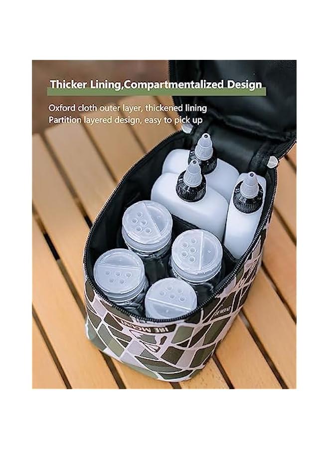 Spice Bag with 7 Spice Jars and 2 Funnels,Outdoor Spice Storage Bag Camping Seasoning Bottle Set for Outdoor Travel Camping BBQ Picnic (Vibrant Green) - Image 4