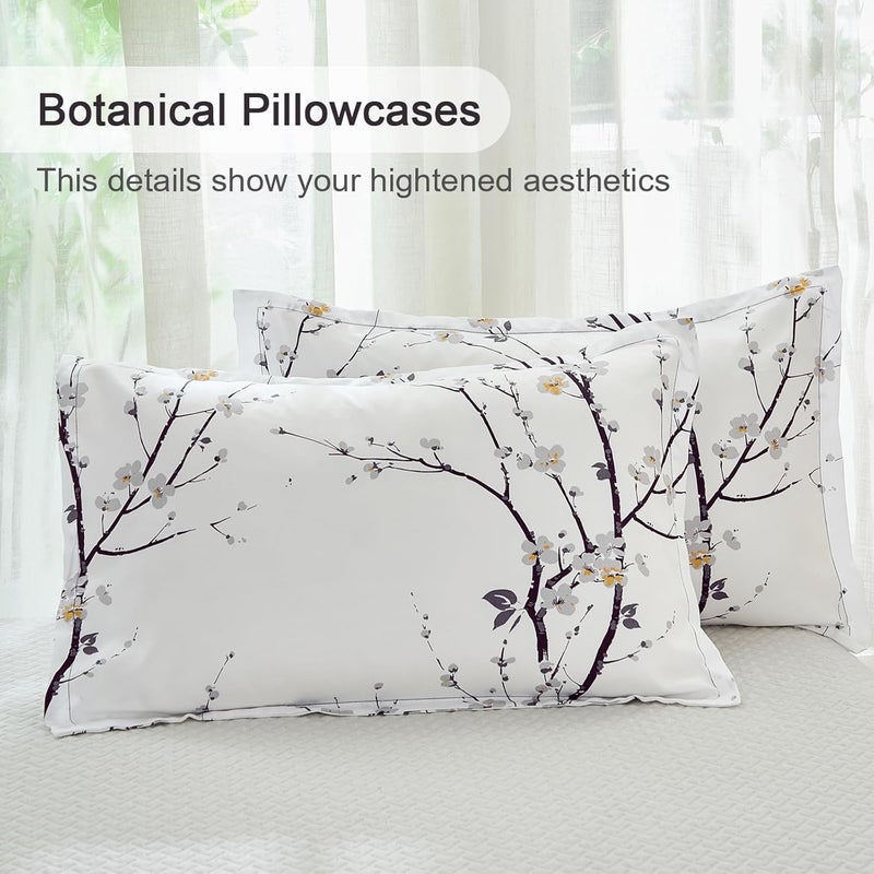 WONGS BEDDING مجموعة أغطية لحاف بنمط أزهار بيضاء، مكونة من 3 قطع، مطبوع عليها أغصان الأشجار وزهور التوت، مقاس مزدوج (200x200 سم) - Image 5