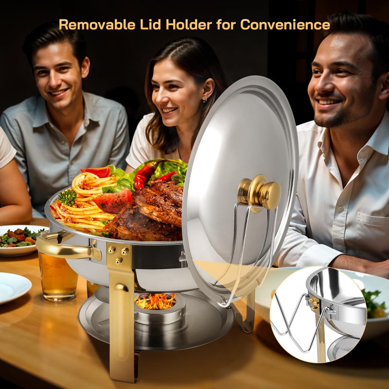 BOEASTER Chafing Dishes for Buffet 2 Pack, 5QT Round Chafing Dish Buffet Set [Elegant Gold and Silver Colors] Stainless Steel Buffet Food Warmers Sets for Catering Events Home Parties Dinners with Complete Set - Image 4