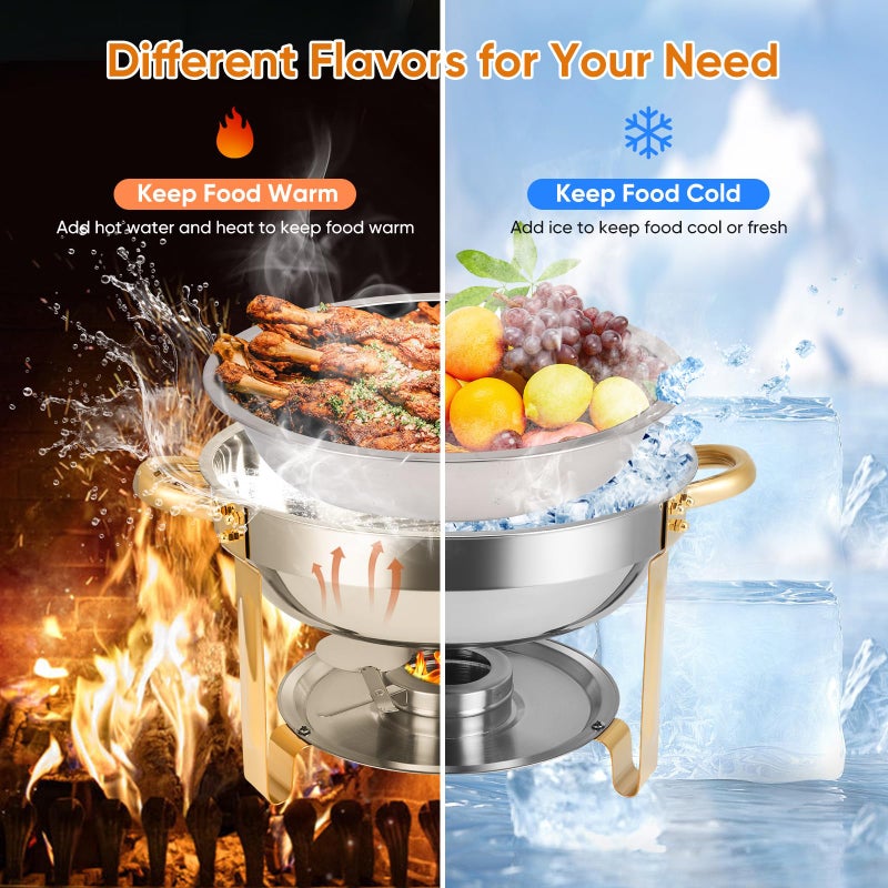 BOEASTER Chafing Dishes for Buffet 2 Pack, 5QT Round Chafing Dish Buffet Set [Elegant Gold and Silver Colors] Stainless Steel Buffet Food Warmers Sets for Catering Events Home Parties Dinners with Complete Set - Image 2