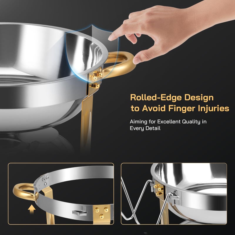BOEASTER Chafing Dishes for Buffet 2 Pack, 5QT Round Chafing Dish Buffet Set [Elegant Gold and Silver Colors] Stainless Steel Buffet Food Warmers Sets for Catering Events Home Parties Dinners with Complete Set - Image 5
