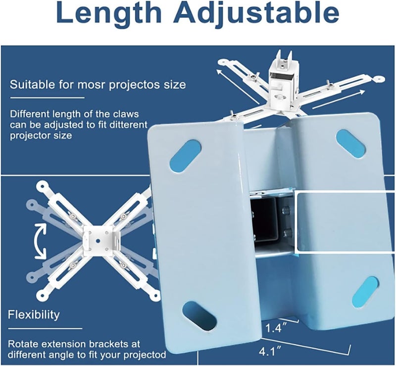 Arabest Universal Projector Mount Wall Or Ceiling Bracket With Adjustable Height And Extendable Arms Tilt Dlp Lcd Projection Mount For Home And Office Different Size Projector (White) - Image 2