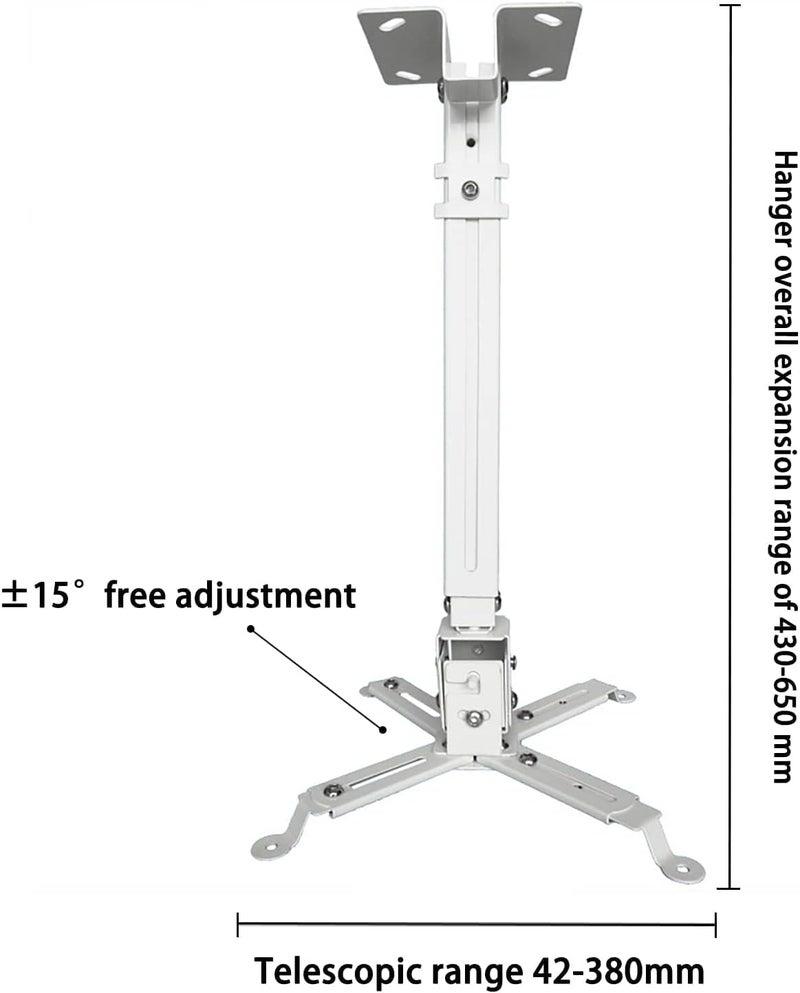 Arabest Universal Projector Mount Wall Or Ceiling Bracket With Adjustable Height And Extendable Arms Tilt Dlp Lcd Projection Mount For Home And Office Different Size Projector (White) - Image 4