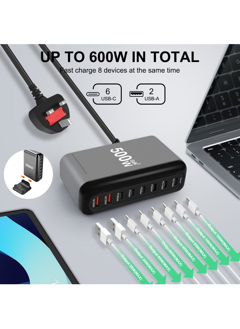 Necomi - 500W Fast USB C Charger GAN Charger Block 8 Port Charging Station ,Compatible with MacBook Pro/Air/All iPad iPhone 16/15/14/13/Pro Max Galaxy S23/2 2 etc. - Image 1