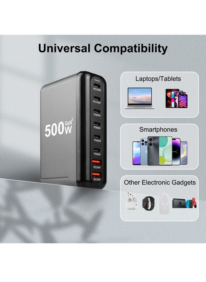 Necomi - 500W Fast USB C Charger GAN Charger Block 8 Port Charging Station ,Compatible with MacBook Pro/Air/All iPad iPhone 16/15/14/13/Pro Max Galaxy S23/2 2 etc. - Image 1