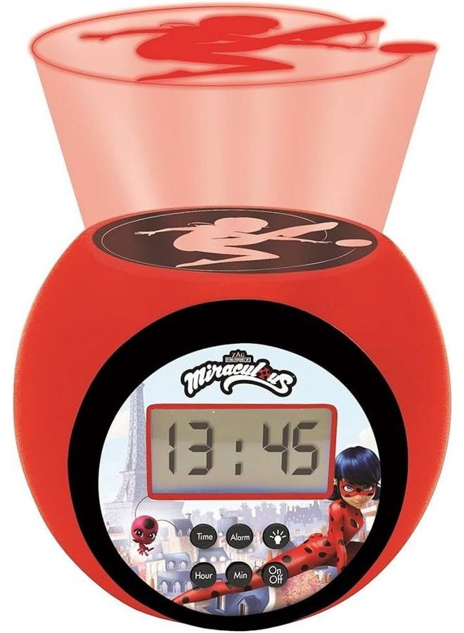 Lexibook Rl977Mi Tales Of Ladybug & Cat Noir Projector Clock Miraculous With Snooze Alarm Function, Night Light With Timer, Lcd Screen, Battery Operated, Red/Black, One Size - Image 2