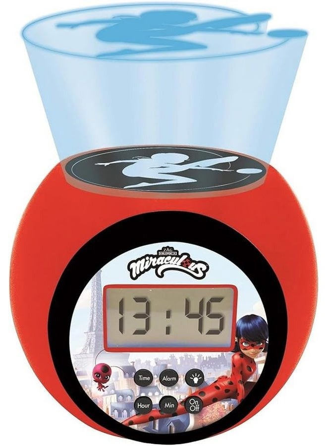 Lexibook Rl977Mi Tales Of Ladybug & Cat Noir Projector Clock Miraculous With Snooze Alarm Function, Night Light With Timer, Lcd Screen, Battery Operated, Red/Black, One Size - Image 1