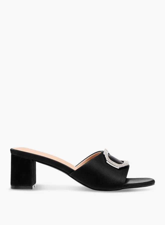 Flora Bella By Shoexpress Embellished Slip-On Sandals with Block Heels