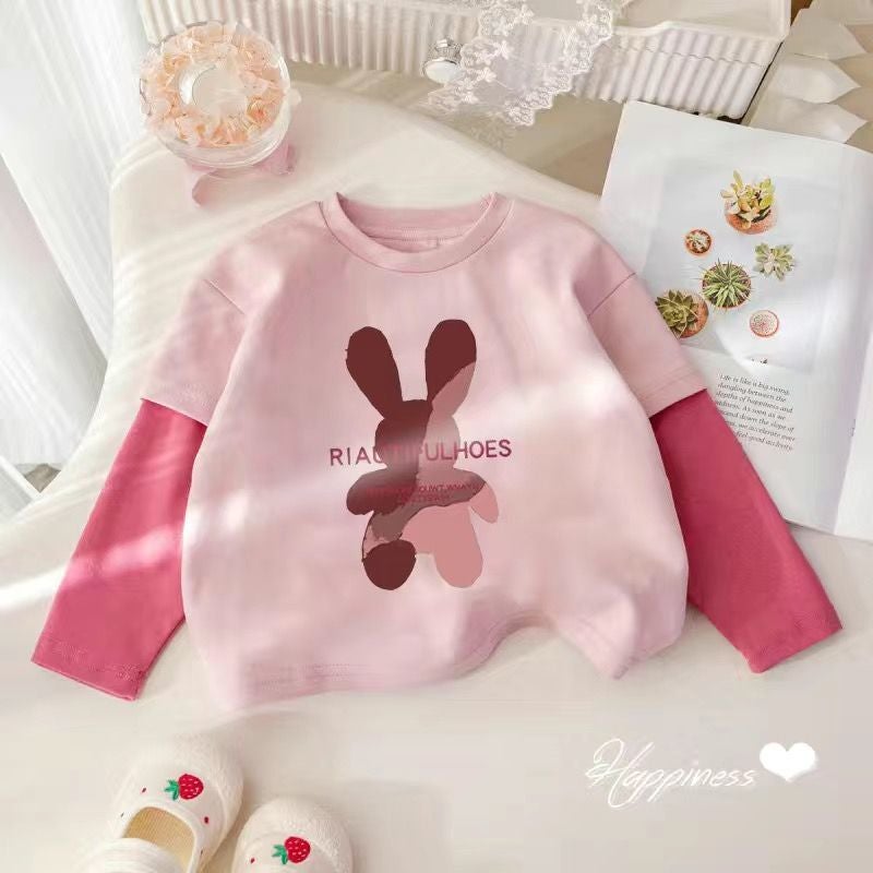 Girls' Long-Sleeved T-Shirt Early Autumn Baby Children'S Fake Two-Piece Top Autumn Base Shirt T - Image 4