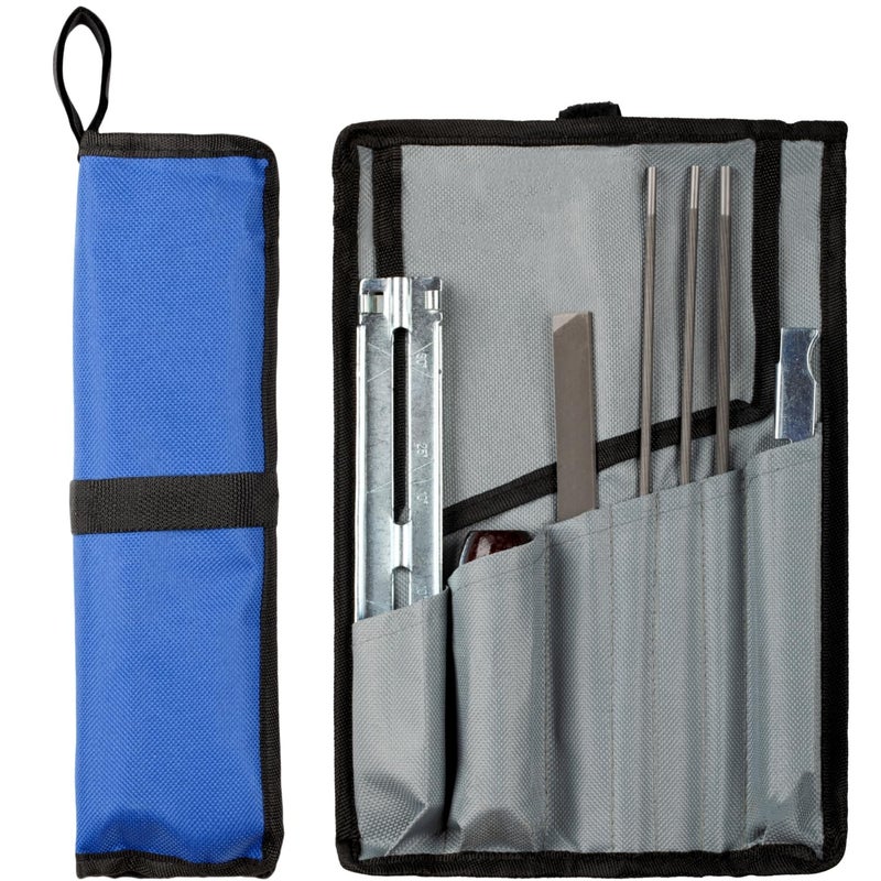 KAKEI Chainsaw Sharpening File Kit, Chainsaw Chain Sharpener - 8 Packs - 3 Round Files(5/32-Inch, 3/16-Inch, 7/32-Inch), Flat File, Depth Gauge Tool, Filing Guide, Wood Handle, Travel Pouch - Image 1