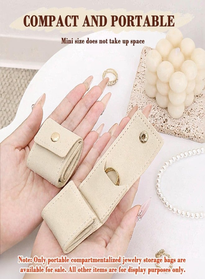 FALONG Mini Travel Jewelry Bag,Jewellery Pouch, Minis Travels Jewelry Roll Bag with Buckle, Portable Foldable Travel Jewelry Organizer Case for Travel Essentials, Ring(Beige) - Image 4