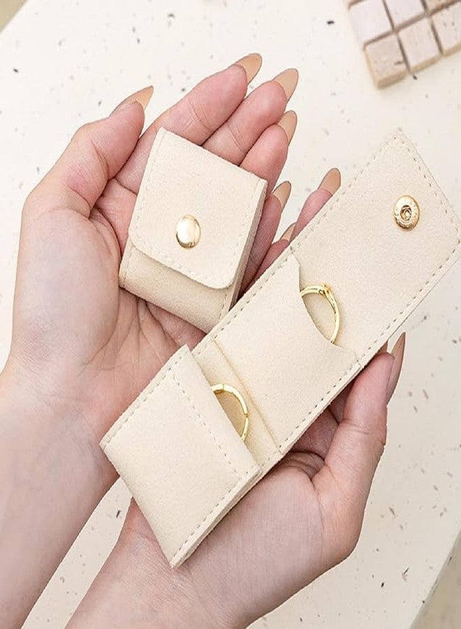 FALONG Mini Travel Jewelry Bag,Jewellery Pouch, Minis Travels Jewelry Roll Bag with Buckle, Portable Foldable Travel Jewelry Organizer Case for Travel Essentials, Ring(Beige) - Image 3