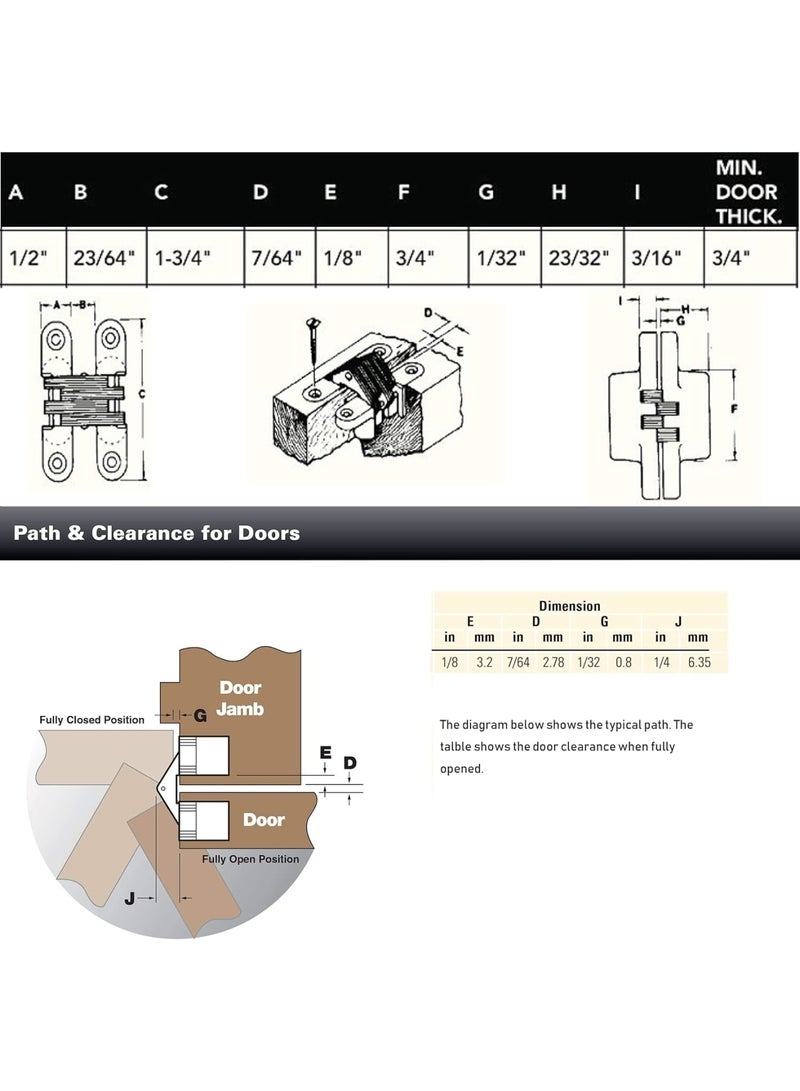 Cobest 2 Pairs Hidden Cabinet Hinge, for Stainless Steel Invisible Door, with Screws for Cabinet Furniture Drawer Window, Leaf Height 1-3/4'' - Image 4