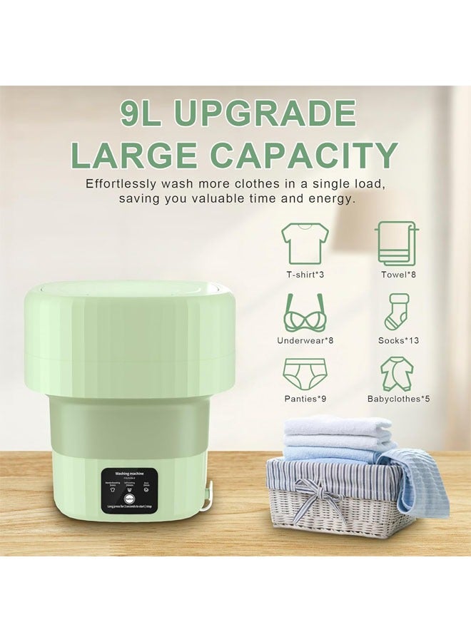 Mini Washing Machine, Foldable Portable Washing Machine, 9 L Large Capacity, Small Collapsible Laundry Washer for Apartment, Travel, RV, Underwears, Socks, Baby Clothes, Green  - Image 4