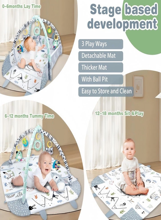 iMissiu 8-in-1 Baby Gym Play Mat, Tummy Time Mat and Activity Gym, Washable Ball Pit, Baby Play Mat with Detachable Toys and Pillow for Sensory Exploration and Motor Skill Development - Image 4