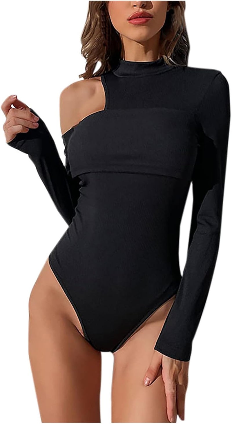 woobles Women's Square Neck Long Sleeve Top Bodysuit Jumpsuit Second-Skin Feel Tops Sexy Body Suits Women Clothing 012-black - Image 1