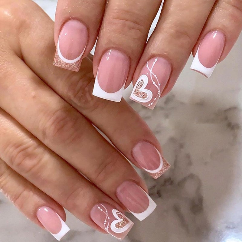 CTTHNBD 6 Packs (144 Pcs) Press on Nails Square - Short, Medium Nails Press ons - French Tip Fake Nails with Flower Design - for Women 12 Sizes-6 Styles - Image 4