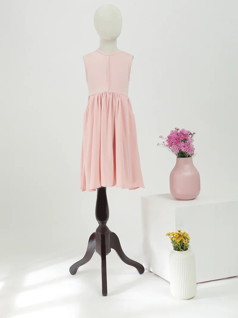 جلو باص Globus Girls Pink Round Neck Gathered Flared Hem Fit & Flare Mini Dress