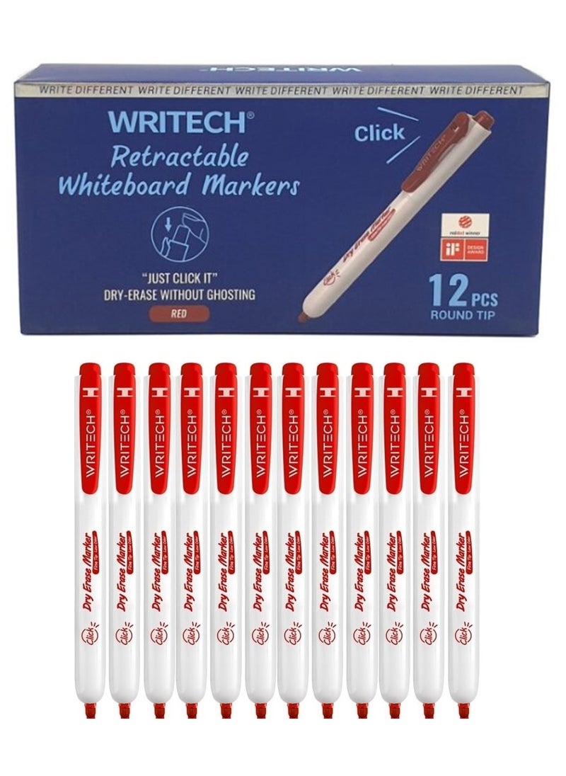 WRITECH 12-Piece Retractable Whiteboard Marker Red Ink  - Image 1