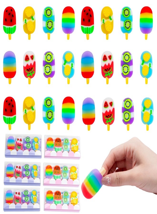 Ouksma Ice Cream Erasers, 24 Pack - Cute Fruit Popsicle Shaped Pencil Erasers for Kids, Fun School Supplies, Classroom Rewards, Party Favors, Homework Prizes - Image 1
