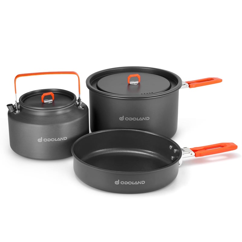 Odoland Camping Cookware Mess Kit Camping Cooking Pot Fry Pan and 20L Kettle Set Portable Cookware Set with Mesh Bag for Backpacking Outdoor Cooking and Picnic for 57 People - Image 2