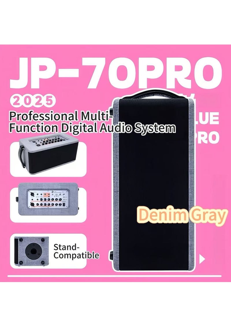 Multifunctional Bluetooth Guitar Speaker – JP-70Pro (Denim Gray). Features include live streaming & internal recording, outdoor use, karaoke singing with accompaniment, rechargeable battery with ultra-long runtime. Special Offer: Includes a free thickened storage backpack with purchase. - Image 1