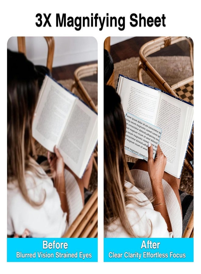 NebulaFlicker 4 Pcs Magnifying Sheet 3X Page Magnifier for Reading Lightweight PVC Fresnel Lens with 4 Pcs Magnifying Bookmark Ruler for Low Vision & Seniors - Image 3