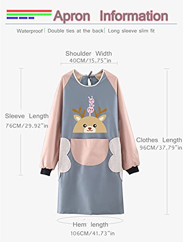 NAN Wind Women Kitchen Apron with Big Pockets,Long Sleeves Waterproof Apron for Cooking Baking Cleaning Work,Chef Aprons Kitchen Cooking Apron BBQ Grill Gift for Dad Men Women - Image 2