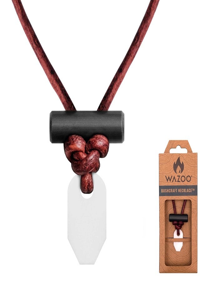 Wazoo The Bushcraft, Fire Starter Necklace for Men, Handcrafted In USA, Weatherproof Fire Starting Necklace with Adjustable Leather Knot Design, Ideal for Traveling & Adventures, Zirconium White - Image 1