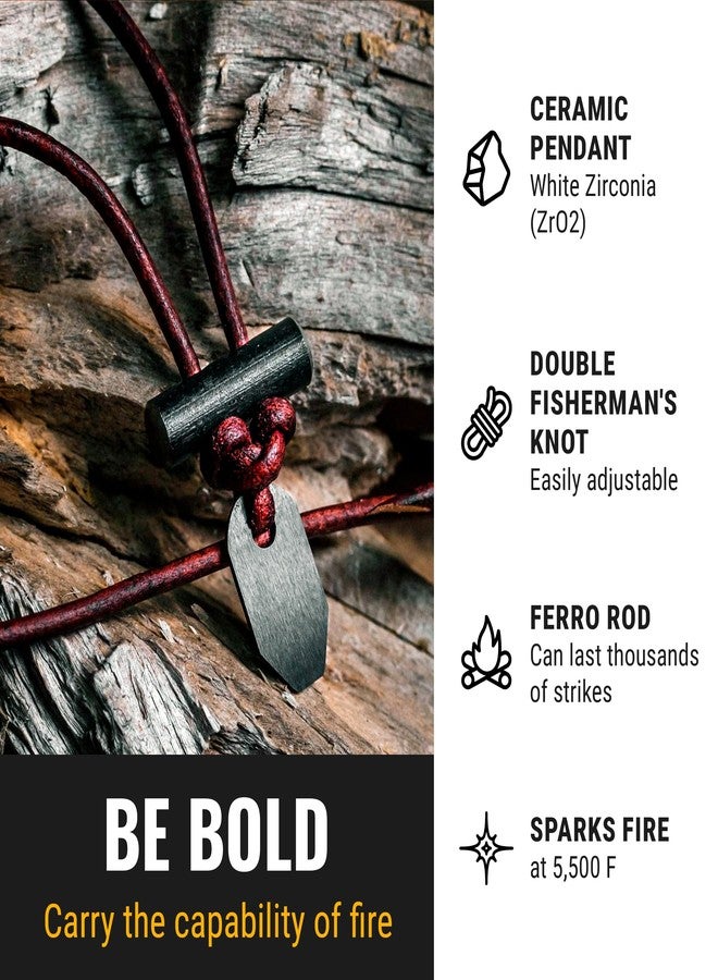 Wazoo The Bushcraft, Fire Starter Necklace for Men, Handcrafted In USA, Weatherproof Fire Starting Necklace with Adjustable Leather Knot Design, Ideal for Traveling & Adventures, Zirconium White - Image 4