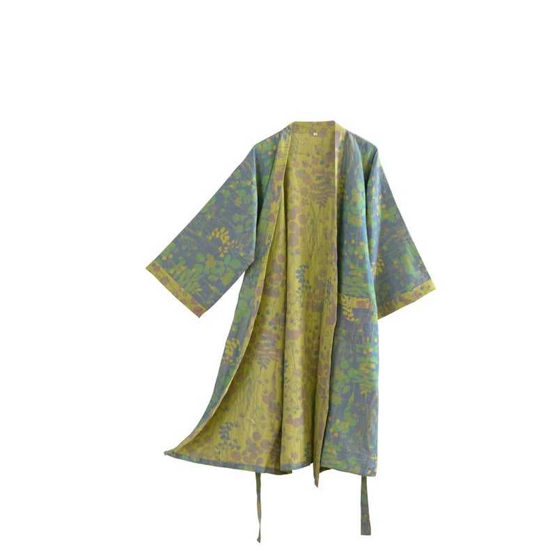 Purefair 100% Cotton Gauze Botanical Floral Kimono Robe, Long Knit Loose Bathrobe Nightgown Ladies Loungewear Sleepwear for Women - Image 1