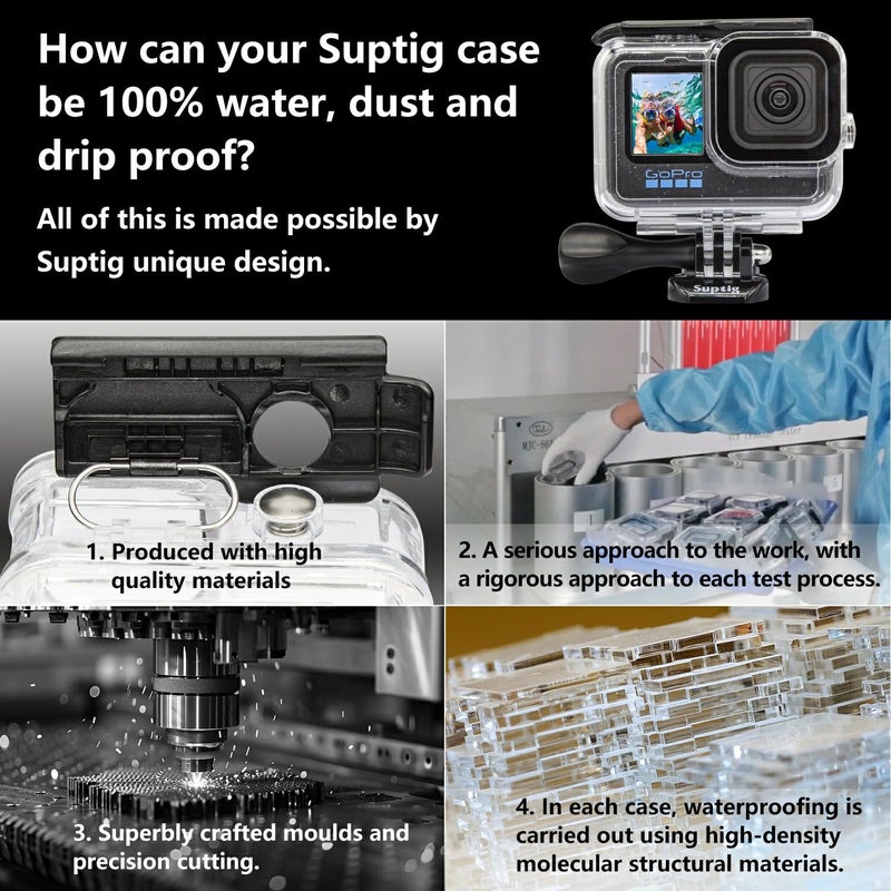 Suptig Waterproof Case Protective Housing Underwater Dive Housing for GoPro Hero 12/Hero 11/Hero 10/Hero 9 Black Waterproof 164F - Image 4