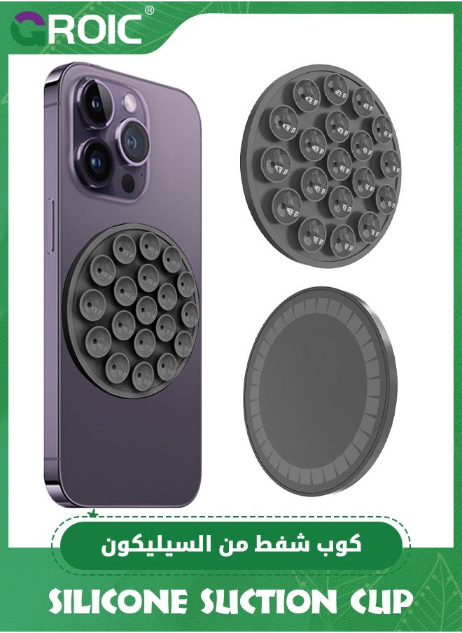 GROIC - Black Double Sided Silicone Suction Cup for All Phone Models, Phone Suction Pad with Strong Adhesion, Non-Slip Phone Holder for Selfies and Videos, Multifunctional Phone Suction Tray - Image 1
